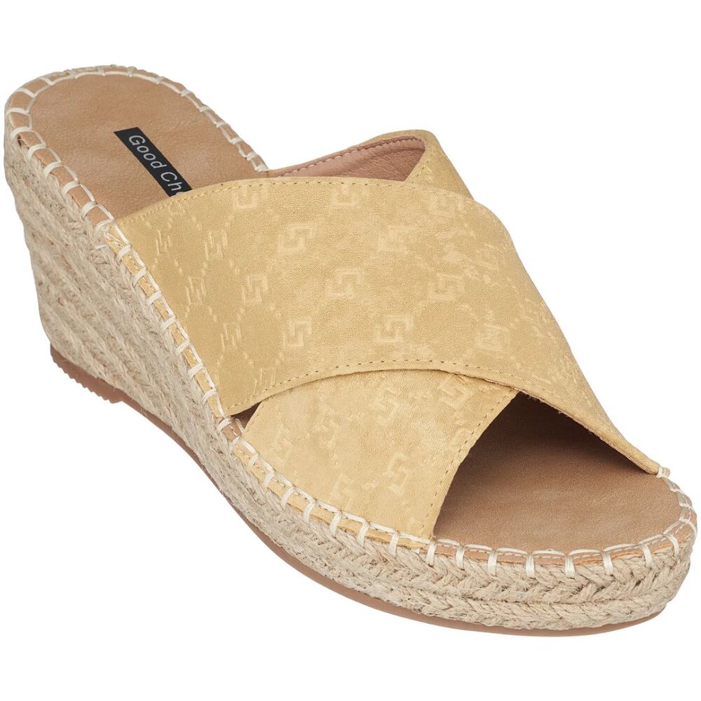 GC Shoes Darline Cross Strap Espadrille Comfort Slide Wedge - 8.5 - YELLOW